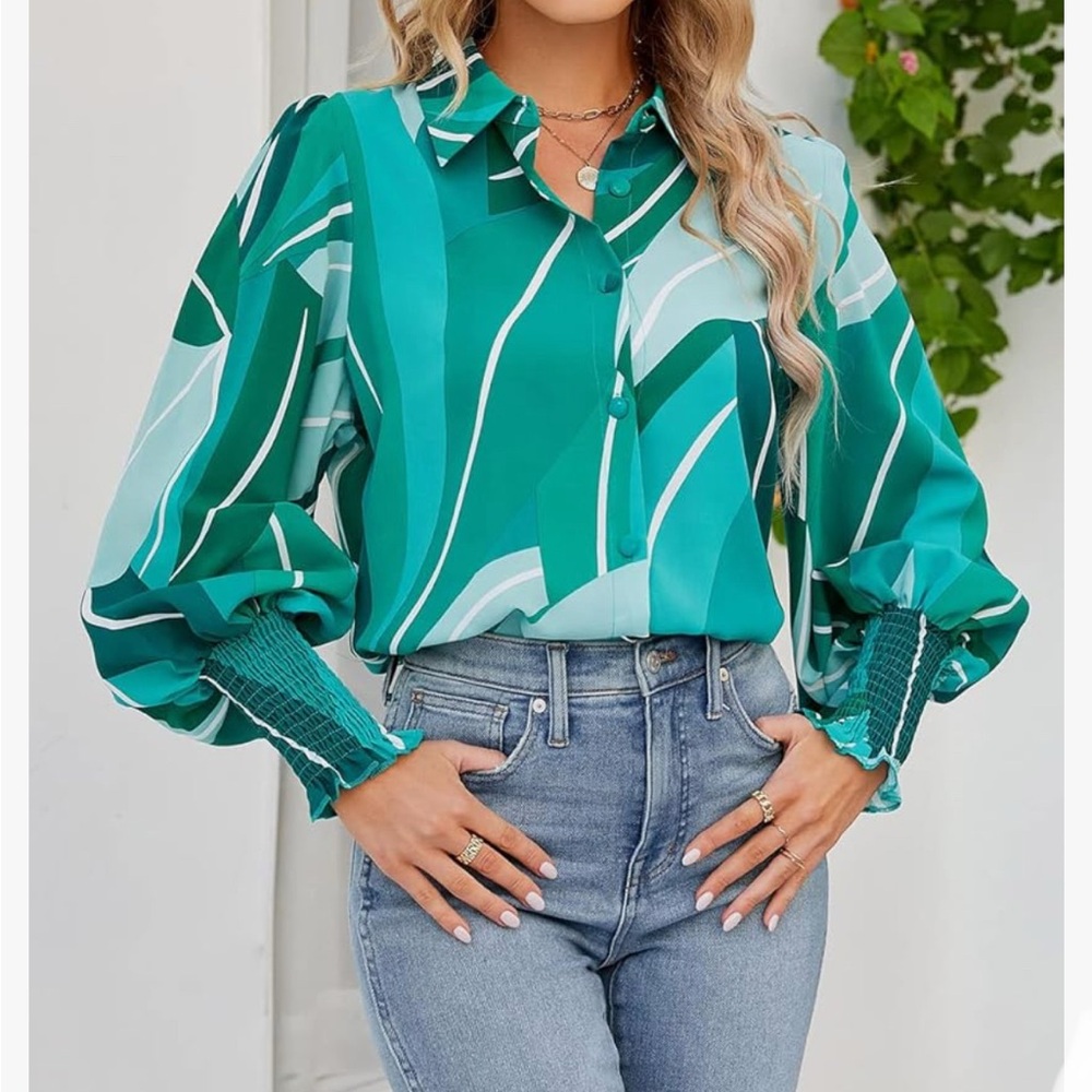 Green Patterned Women's Top